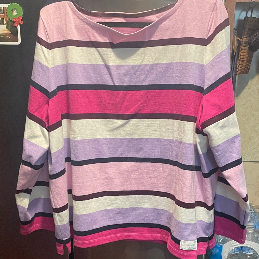 Talbots Striped Long-Sleeve Tee in Pink, Lavender & White